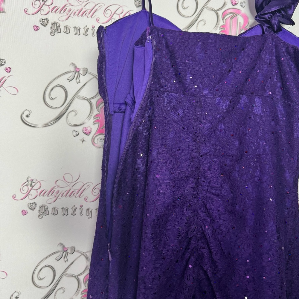 Reign on dress fancy sparkly rutched purple ball gown formal open slit mermaid - Picture 11 of 16